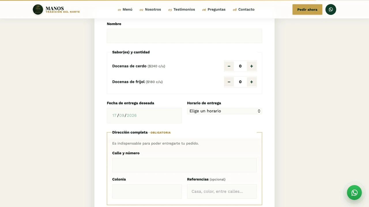 Pedidos por WhatsApp, zonas de entrega y condiciones claras para los eventos.